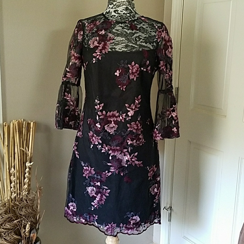 NWOT WHBM sheer embroidered dress, size 6